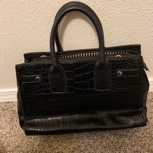Black faux alligator purse
